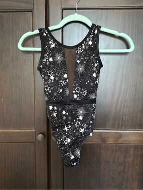 Sylvia P Shooting Stars Leotard Child 8 Black White Open Back